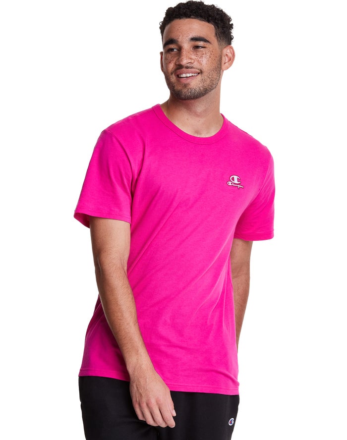 Champion Mens T-Shirt NZ - Lightweight C Logo Applique Pink ( 5143-RJZCB )